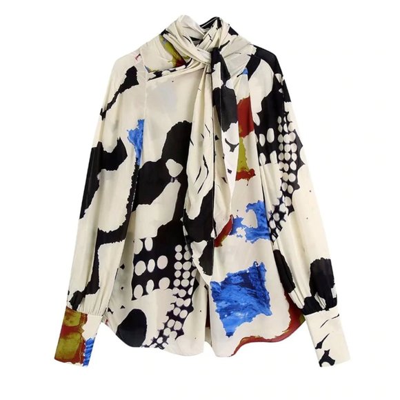 Women Loose Long Sleeve Shirt and Wrapping Print Pants - Picture 1 of 8